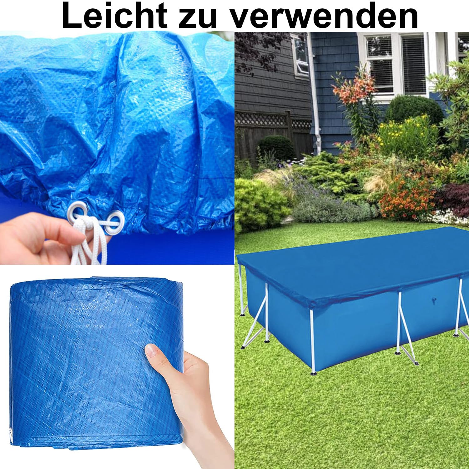 Cubiertas de piscina para piscina de 221 x 150 cm, lona solar para piscina de metal y marco prisma, lona protectora de polietileno, impermeable y resistente al polvo