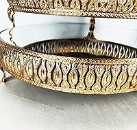 Vista 7 de Soporte redondo dorado de 8.5 pulgadas para tartas, soporte de pedestal de metal con cristales, plato de exhibición de queso de postre para boda