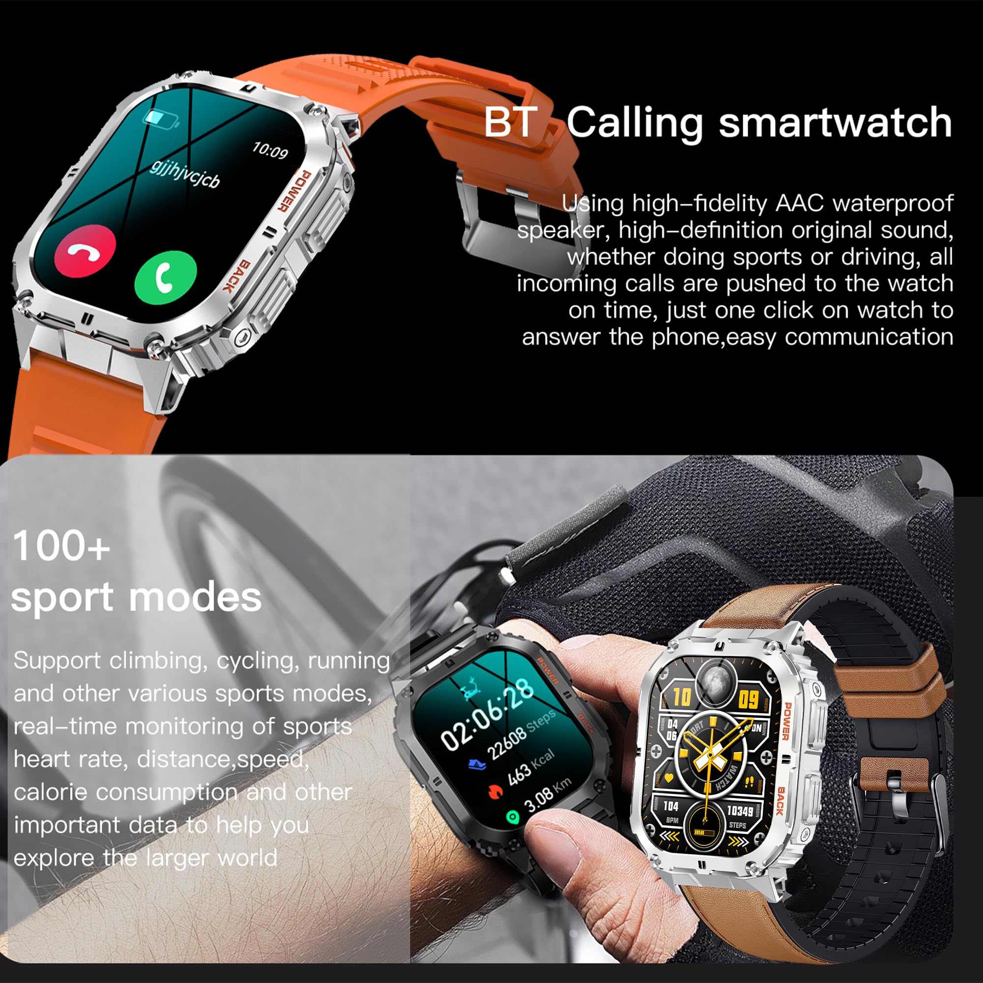 Smartwatch Uomo Chiamate e Risposta Bluetooth, 1,96'' AMOLED Orologio Fitness Sportivo Activity Fitness Tracker, Cardiofrequenzimetro, Sonno, Notifiche Messaggi, Smart Watch per Android/iOS (Argento)