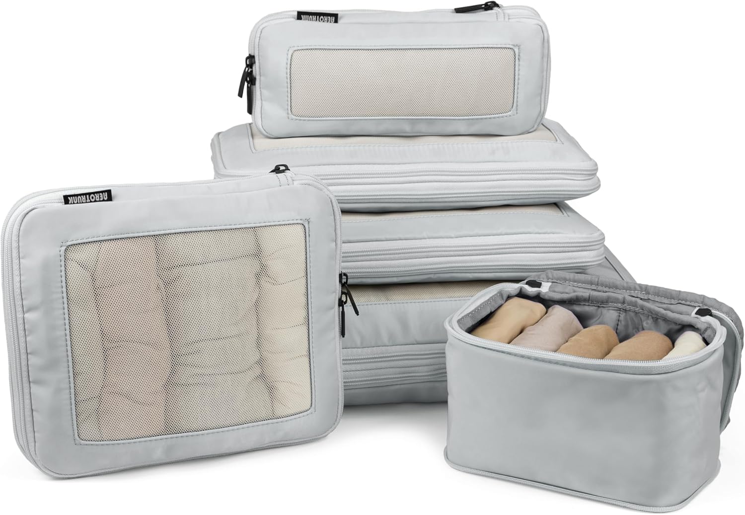 Compression Packing Cubes for Travel – Luggage Organizer Bags – Double Zipper Packing Cubes for Suitcases (6-Pack, Grey) Compression Packing Cubes for Travel – Luggage Organizer Bags – Double Zipper Packing Cubes for Suitcases (6-Pack, Grey)