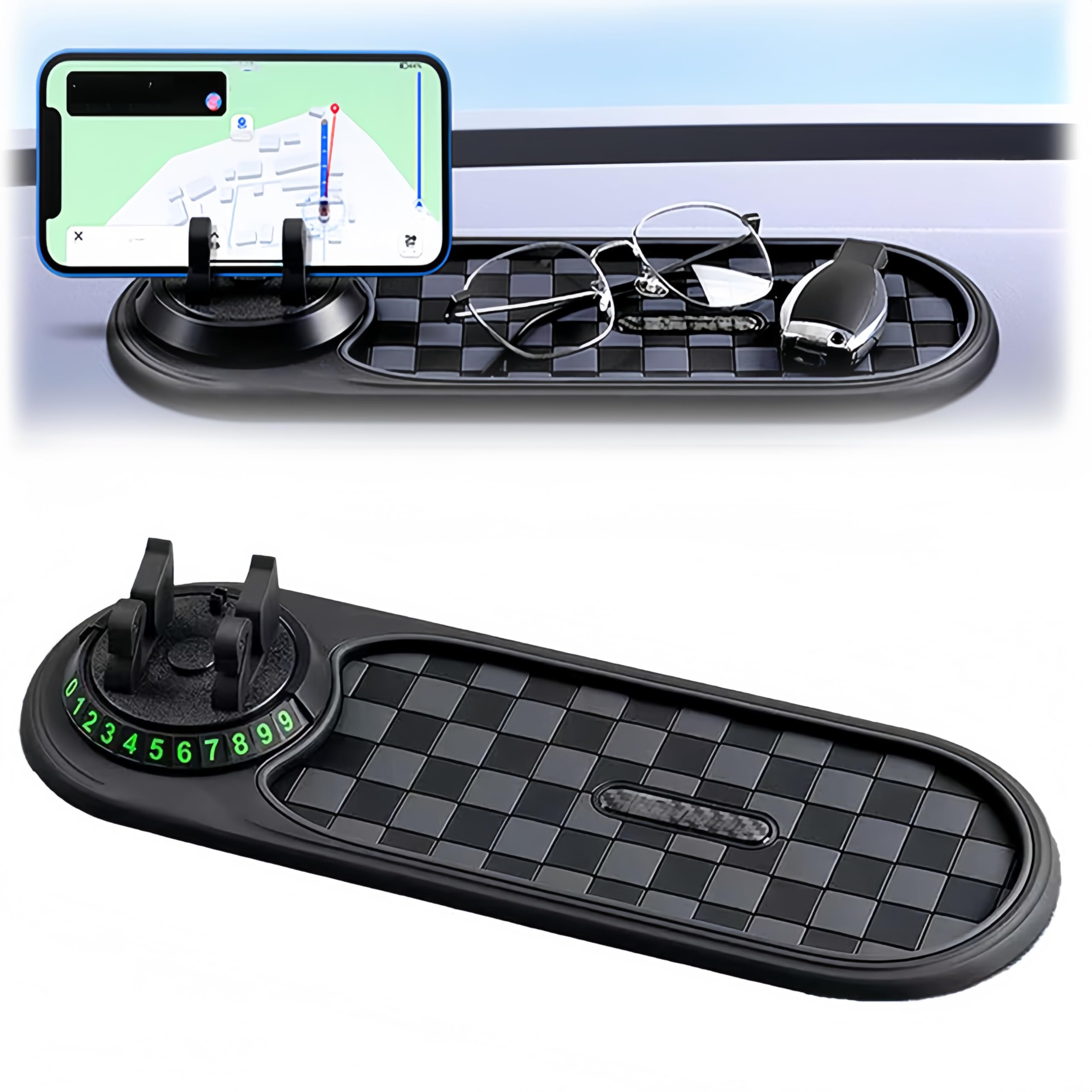 Antirutschmatte Auto, 3 In 1 Auto Anti-Rutsch-Pad Silikon-Matte Telefonpad Multifunction Car Anti-Slip Mat mit Parknummer für Autodekorationen, Brillen, Handys Verwendet