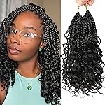 Eerya 8 Packs Boho Box Braids Crochet Hair for Black Women 8 Inch Pre-looped Bohemian Goddess Box Braids With Curly Ends Synthetic Crochet Hair Extensions (8 inch, 1B)
