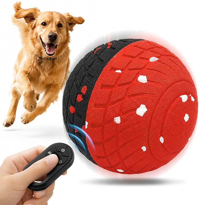 Bola interativa automática para cães com controle remoto HETOO KYB-001, preta e vermelha, 8,13 cm