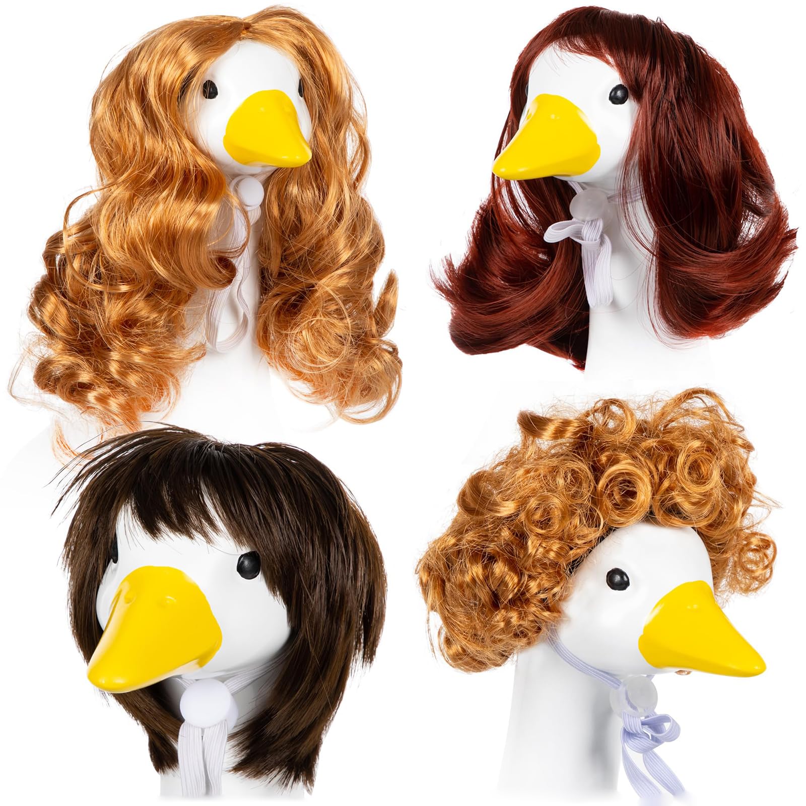 Perruque d'oie en polyester doux, lot de 4 accessoires costume