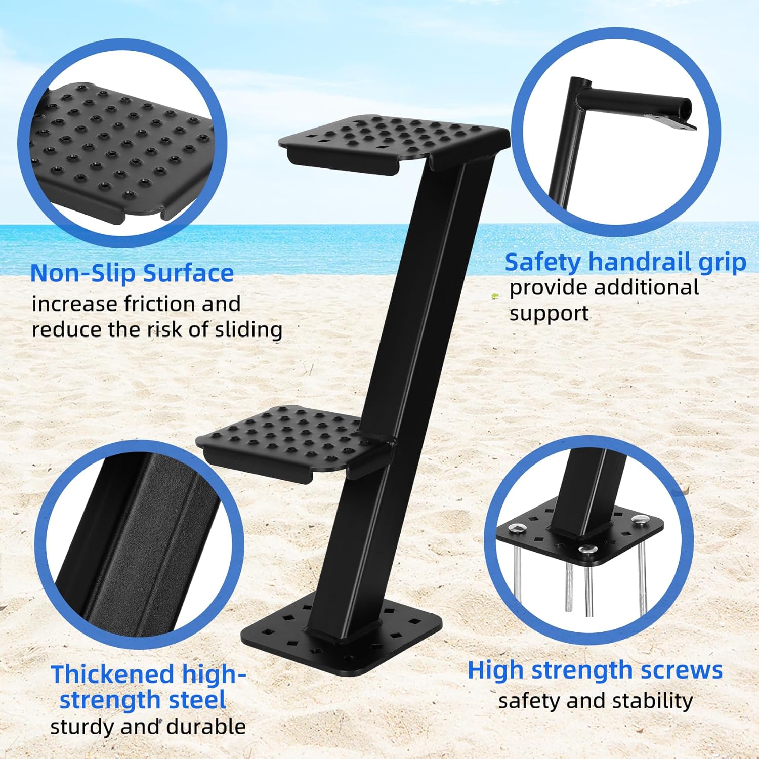 Heavy Duty Boat Trailer Steps with Safety Handle,Non-Slip Surface, Boat Trailer Steps for The Tongue,3-Step Trailer Step