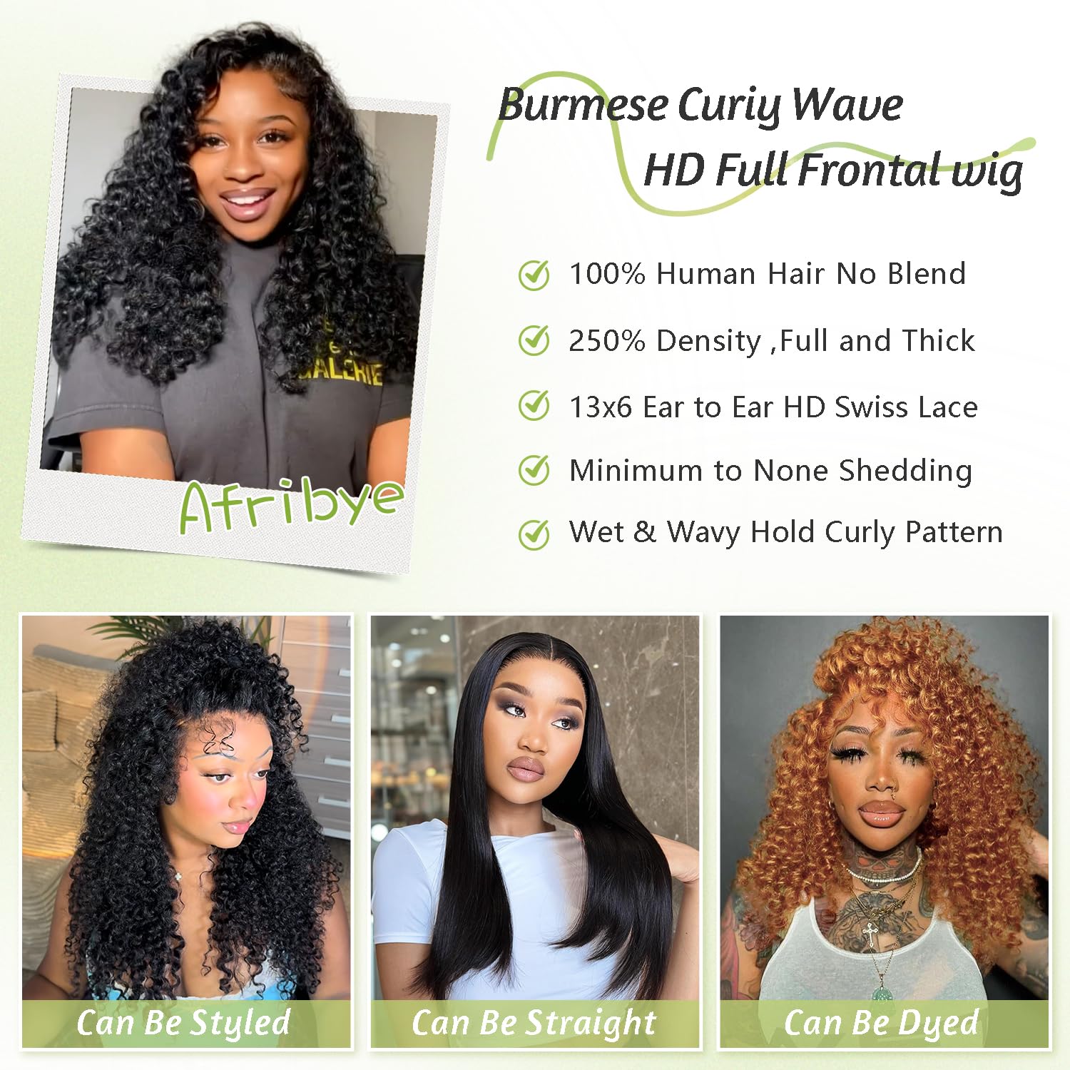 hogu Burmese Curly Wig for Black Women 13x6 Lace Front Wigs Human Hair 250 Density HD Lace Frontal Human Hair Pre Plucked Water Wave Human Hair Wigs with Spiral End Natural Color 22inch