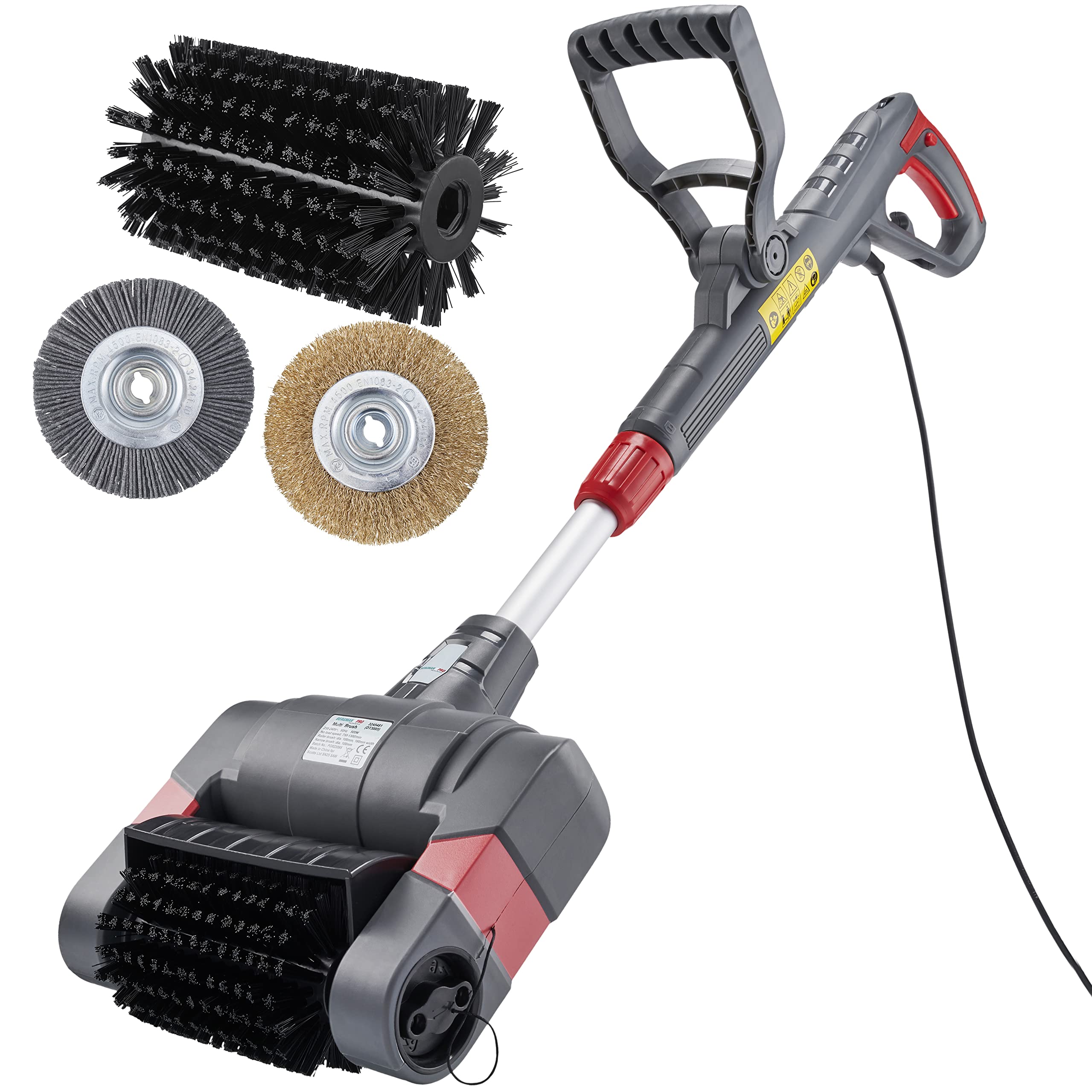 BergmanPro Electric Garden Brush - 500W Multi-Use Power Patio Cleaner Deck Broom - Mains Powered with 10m Cable Cleans Removes Algae, Moss, Weeds etc