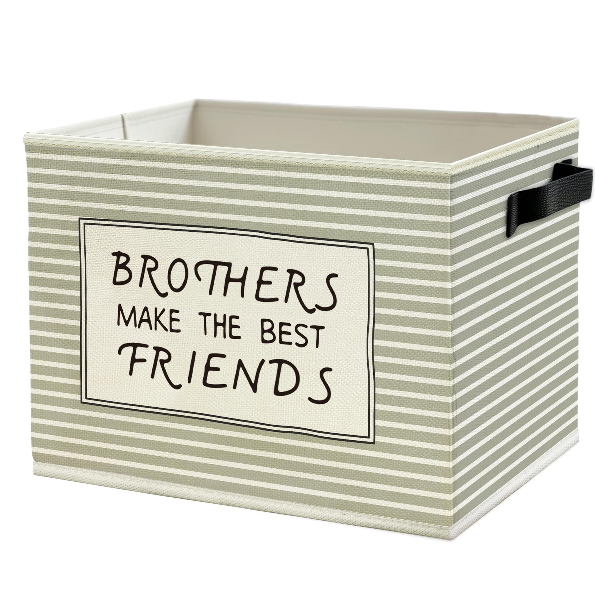 Boy Nursery Storage Bins Box with Handles, Brothers Make the Best Friends Neutral Striped Collapsible Basket Organizer for Kids Boys Room Bedroom Playroom Bathroom Books Clothes