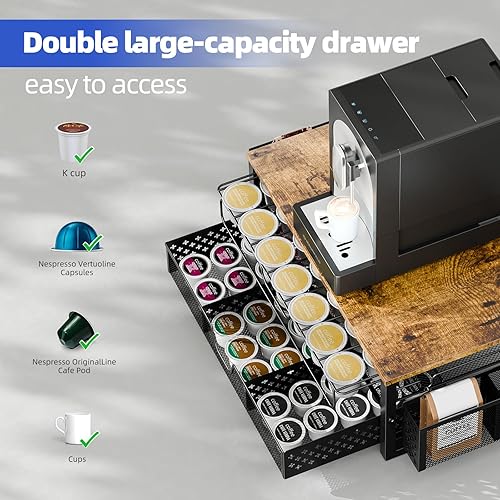 Miniatura 10 de Simple Trending Soporte para cápsulas de café para K-Cups, con cajón de almacenamiento deslizante de 2 niveles y soporte para accesorios de café,