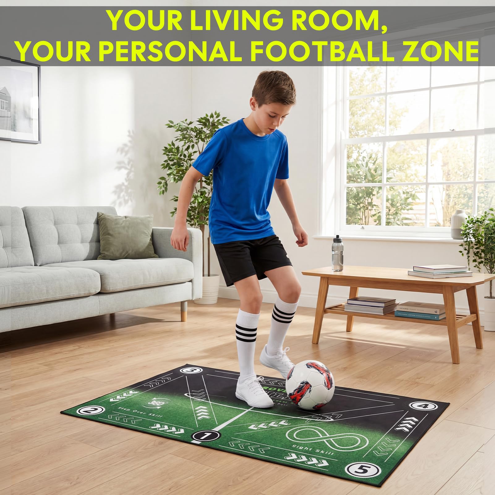 Fussball Trainingszubehör, Fußball Trainingsset mit Fußballmatte 90×60cm 6m Koordinationsleiter, 5 Widerstandsbändern, 10 Hütchen, 2 Paar Sportsocken Fußball Geschenke für Jungs Kinder