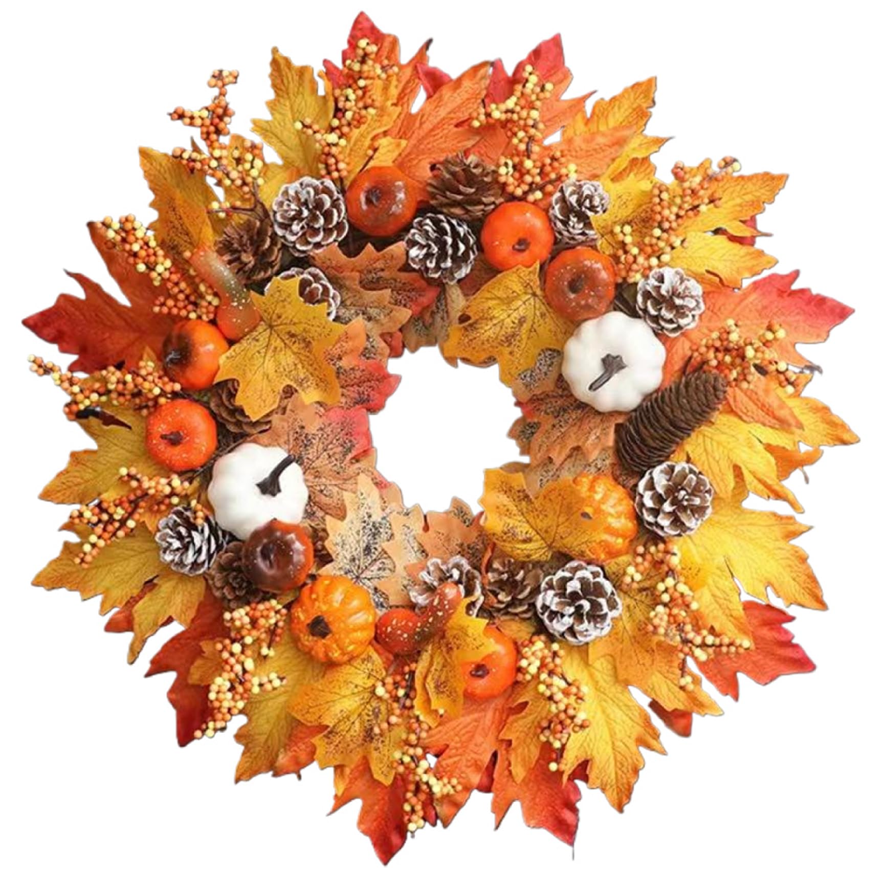 Monwssoe Halloween Decor, Fall Wreath 18'' Realistic Maple Leaf Pumpkin Wreath Artificial Halloween Fade Resistant Autumn for Autumn Harvest, & Thanksgiving Decor