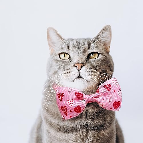 Miniatura 10 de Juego de collar de gato con pajarita de San Valentín con campana, collar de gato con corazón rosa para niños y niñas, gatitos