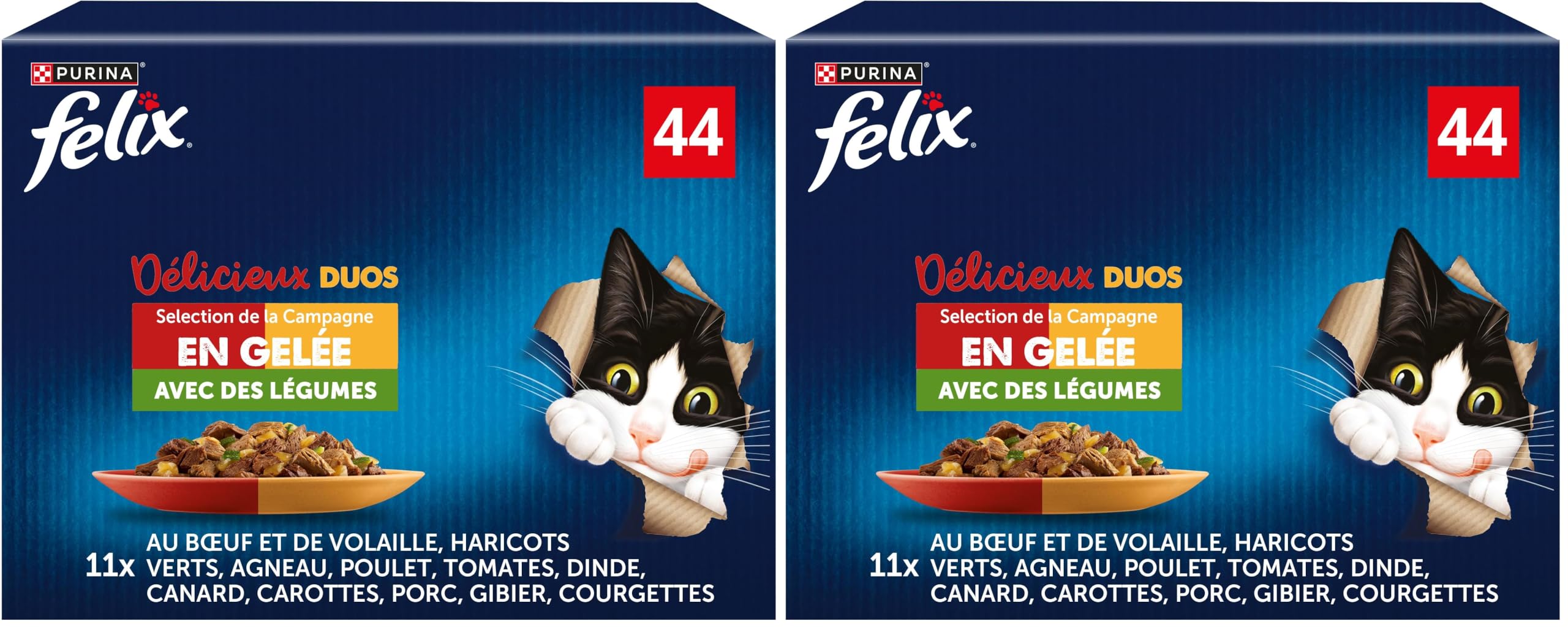 Purina, Felix, Delicioso dúo, Maxi Paquete, 44 x 85g-El Embalaje Puede Variar (Paquete de 2)