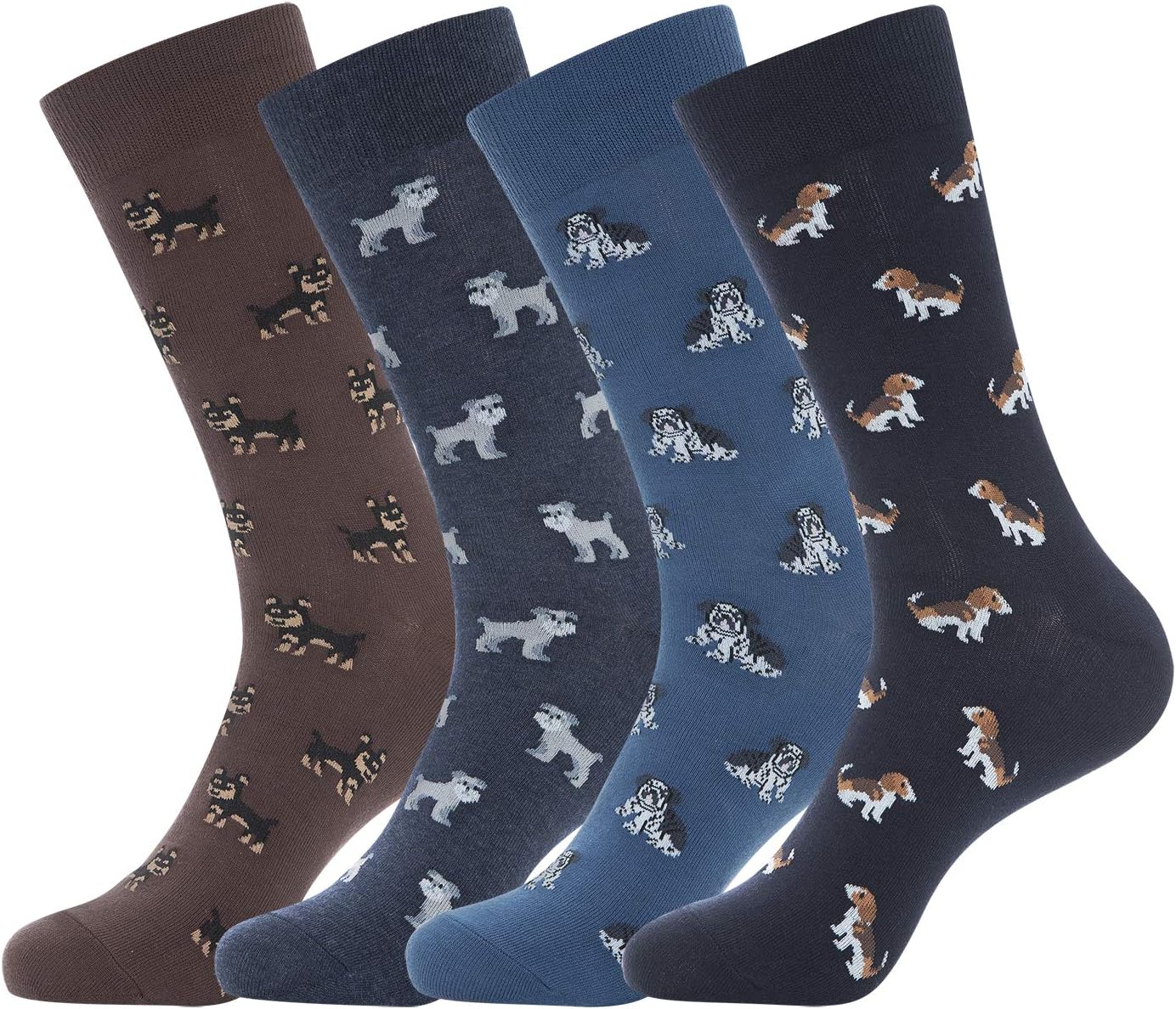 Men's Cotton Dress Crew Socks 4 Pack - Fun Colorful Striped Business Socks Gift for Men, Size 9-12