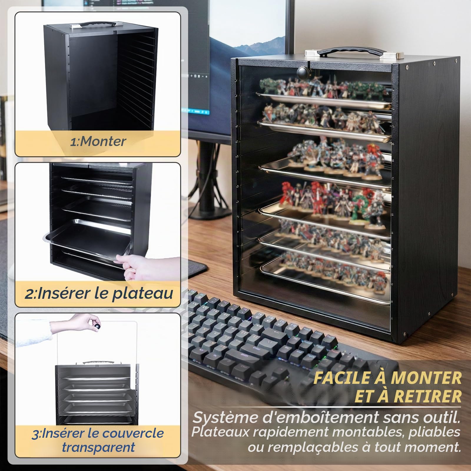 Mallette de transport miniature pour objets de collection, miniatures en bois - Mallette de rangement et de vitrine pour figurines et figurines d'action - Mallette de transport et d'affichage portable