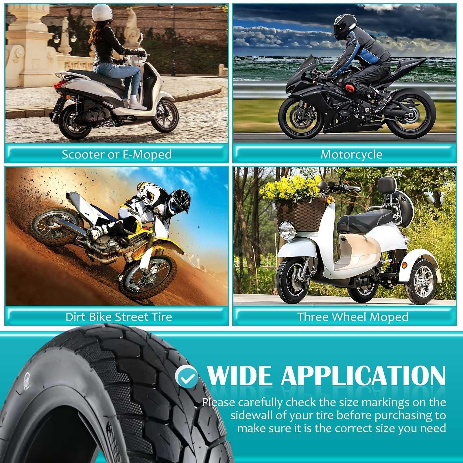 80 90 10 44J Opona Motocyklowa bez Wewnętrznej Rury | 80/90-10 Odporna na Przebicia i Wybuchy | Do Przedniego i Tylnego Koła | Maksymalna Ładowność 160 kg