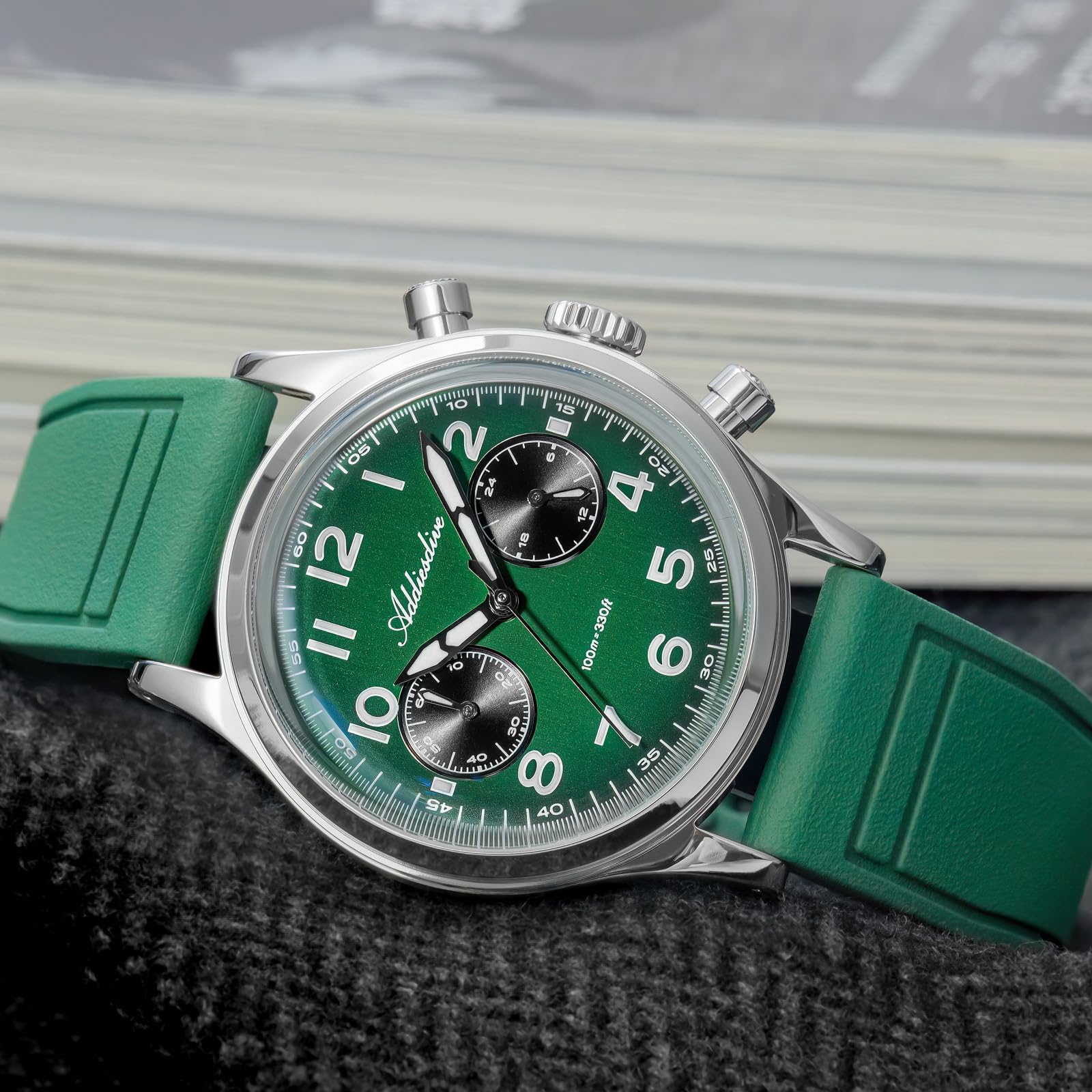 ADDIESDIVE 38 MM Orologio Uomo VK64 Movimento Cronografo FKM Cinturino in Gomma Fluorata Quadrante Panda Analogico Luminoso 100 M Impermeabile AD2516 Sportivo Casual