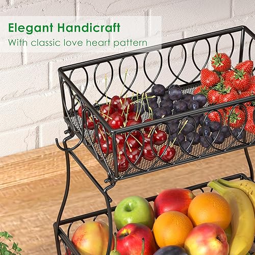 Miniatura 4 de Cesta de frutas de 2 niveles para encimera, panera para cocina, cesta de alambre de almacenamiento de cebollas y papas vegetales, 13.8 pulgadas,