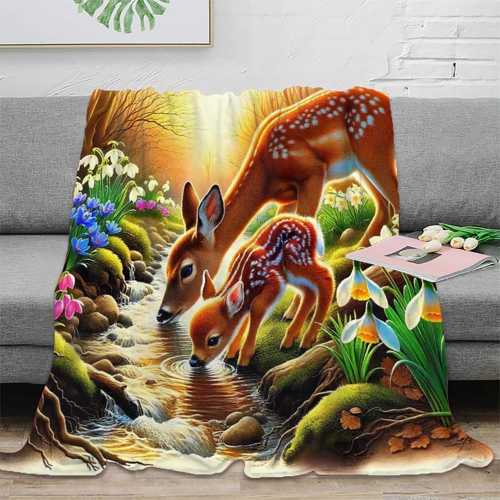 Couverture douillette cerf 3D, le cadeau de voyage et de lit idéal