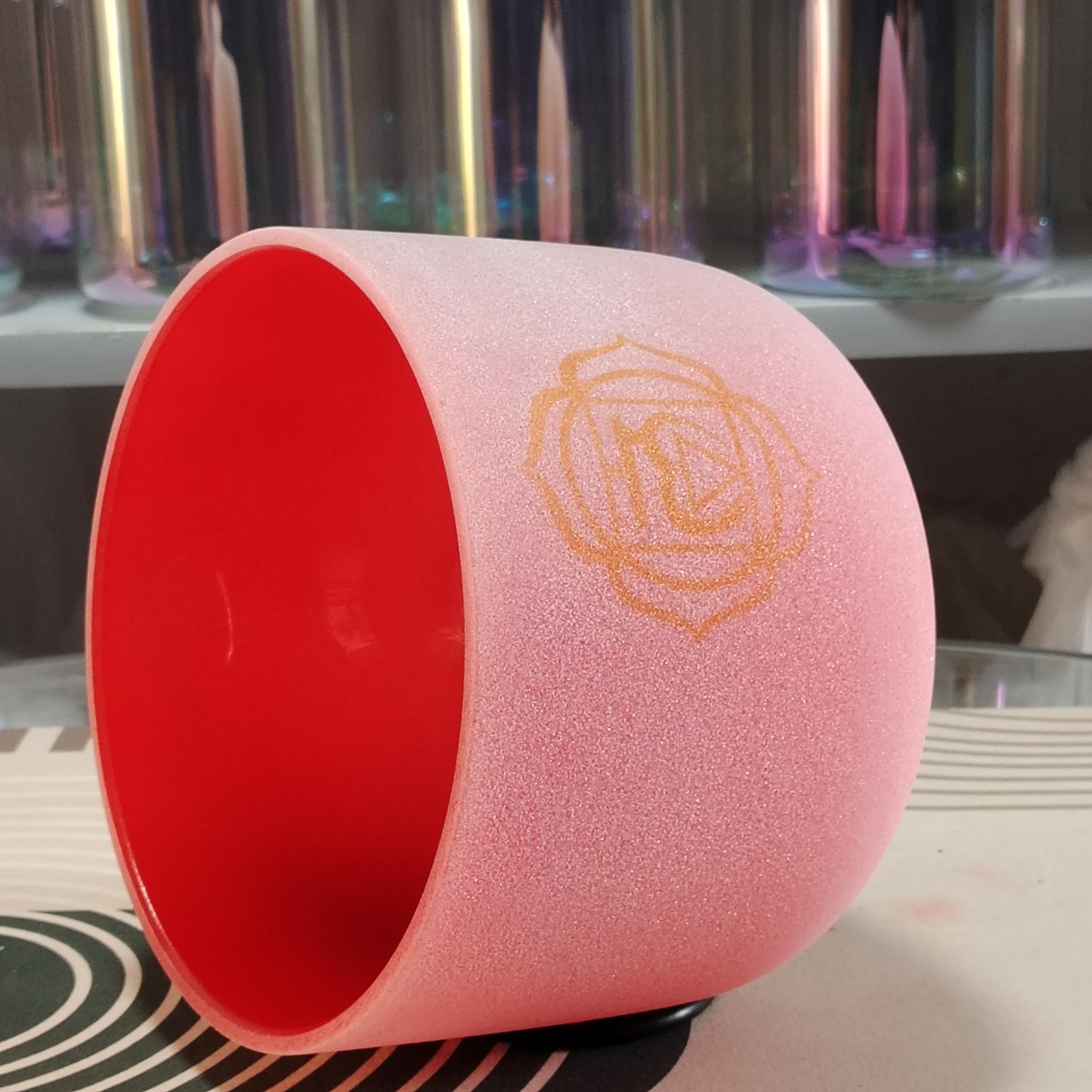 Cuenco de cristal de cuarzo para meditación, yoga y relajación, color rojo esmerilado, 432 Hz, 432 Hz