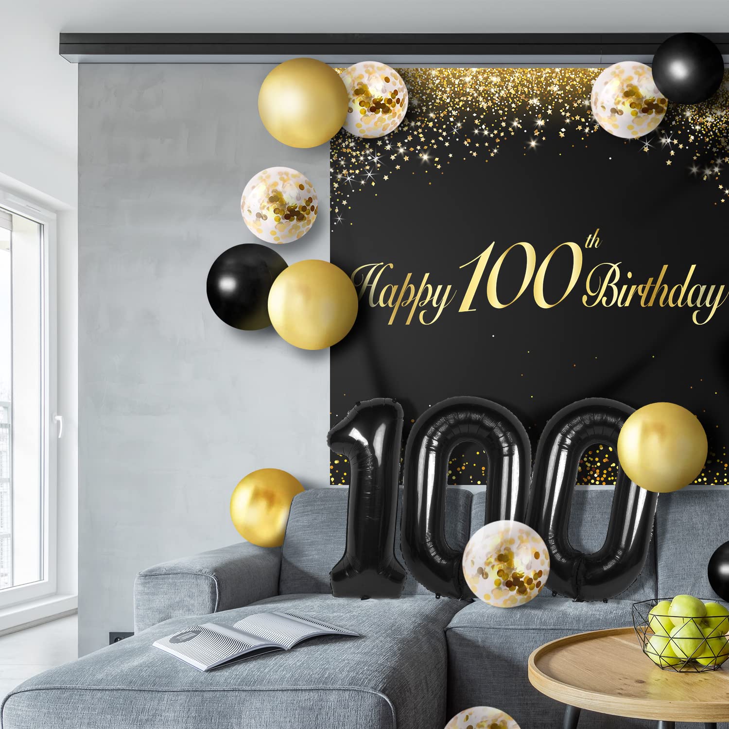 Happy 100th Birthday Banner Für Frauen In Schwarz & Roségold – Fotohintergrund 180x100 Cm Für Jubiläumsparty