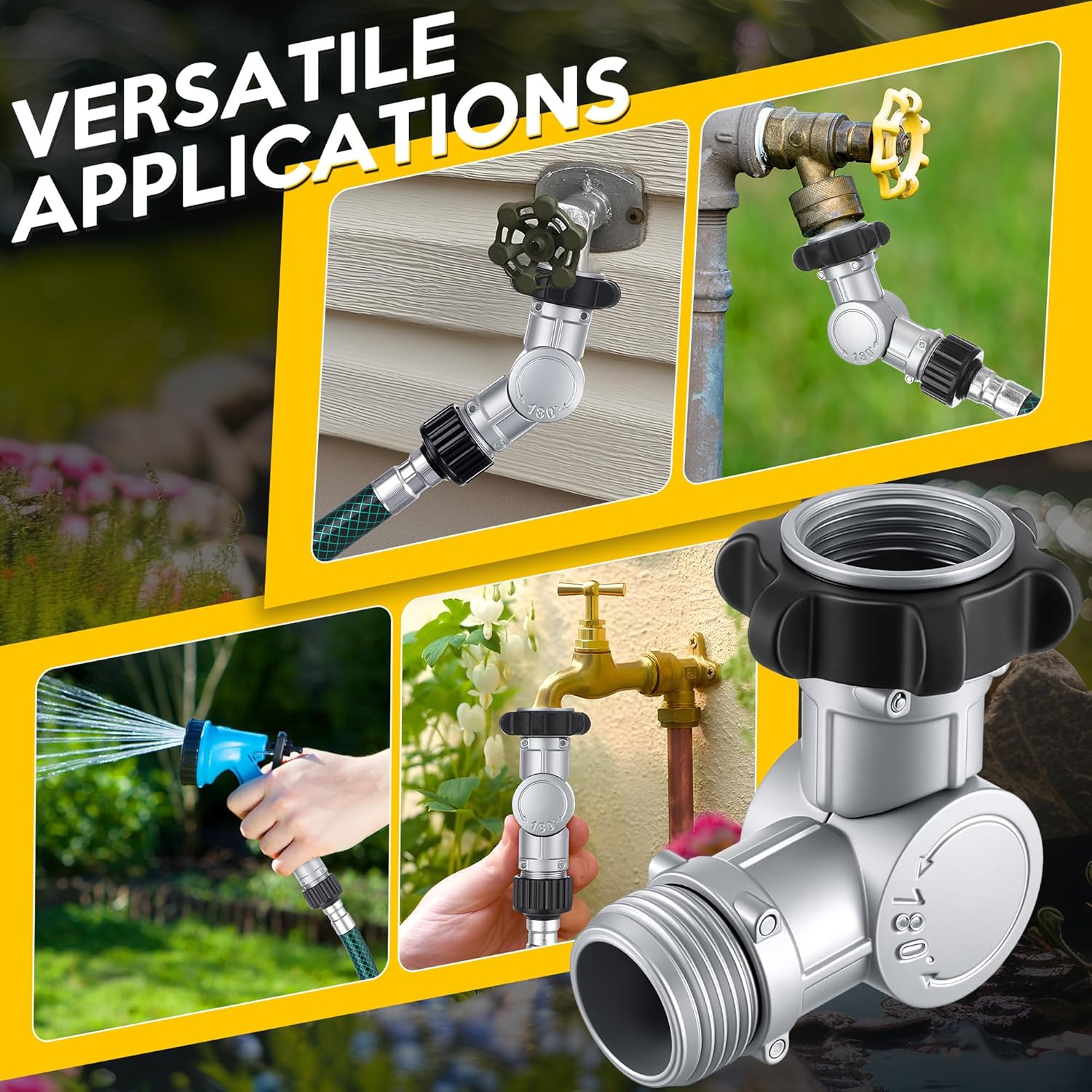 Enhon 180° & 360° Garden Hose Swivel Connector, Garden Hose Connect and Spigot Extender for Outdoor Faucet, Fits Standard 3/4" Water Pipes(2 Pack,Metal)