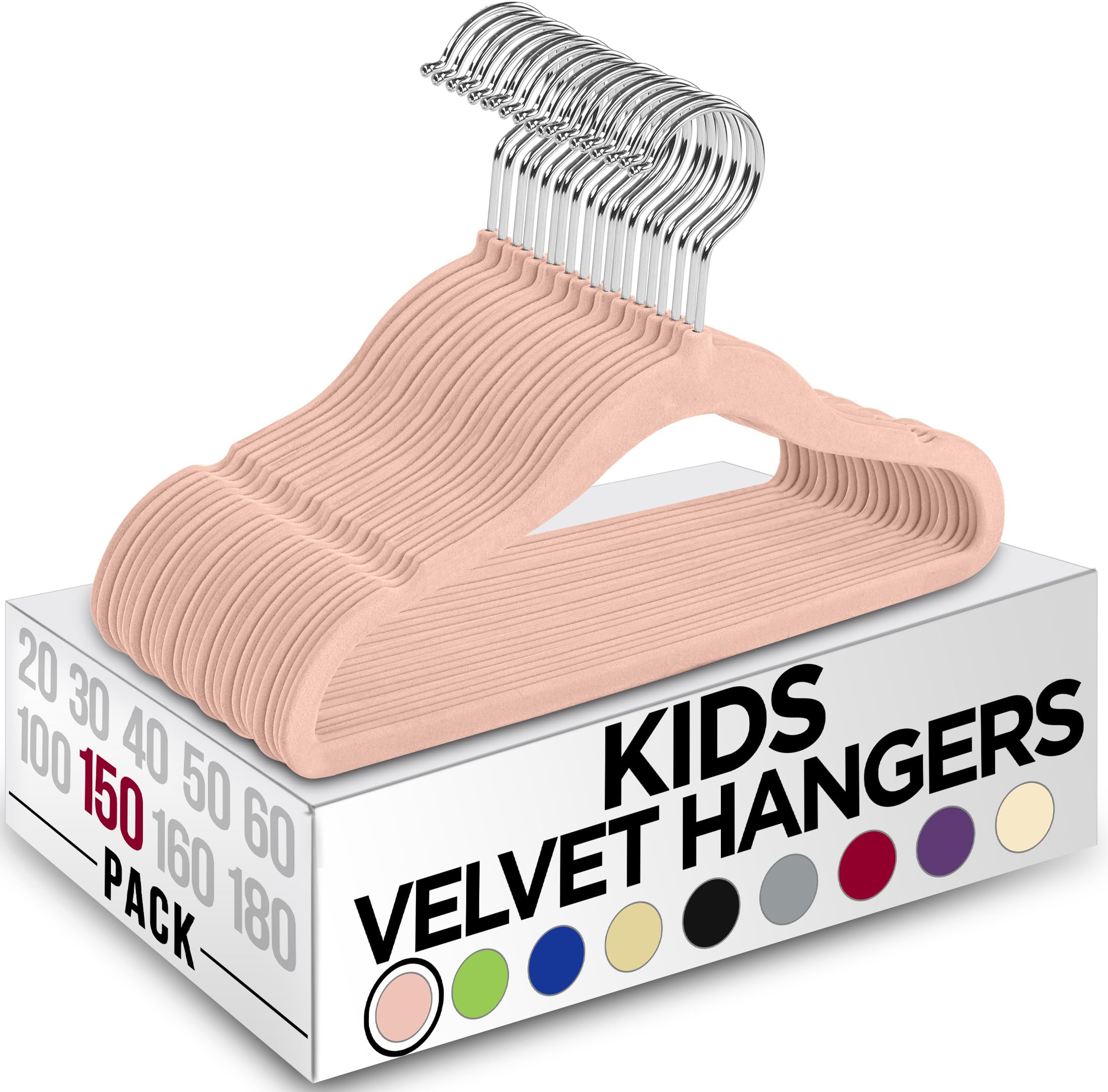 Utopia Home Kids Hangers Velvet (Pack of 150) - Non-Slip, Ultra-Slim Space Saving Baby Hangers, Pink โ image 1