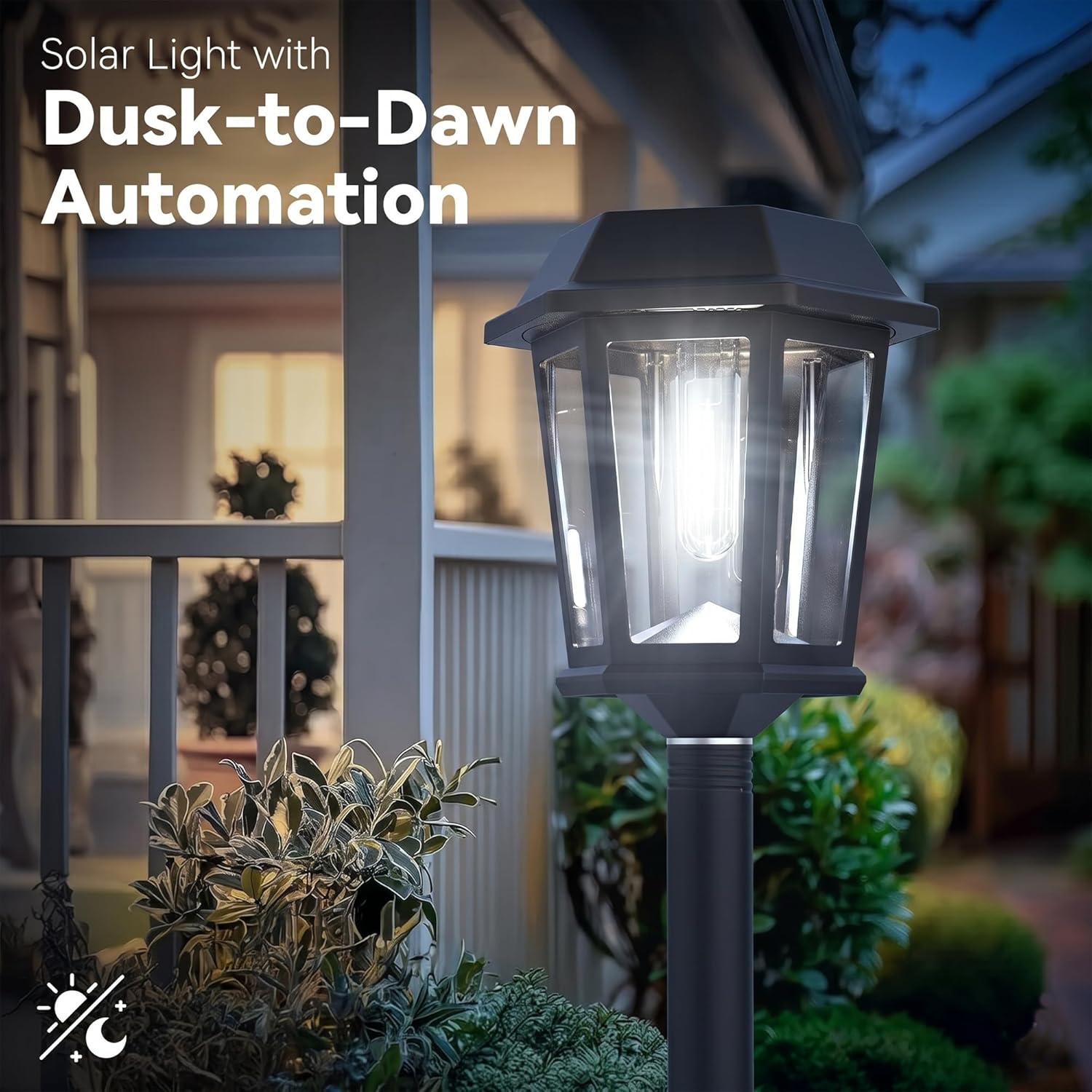 2 Pack Solar Lamp Post Lights Outdoor, 61” Dusk to Dawn Solar Pole Lights for Outside, 6000K Cool White Waterproof Floor Lamps for Patio, Yard, Pathway, Driveway