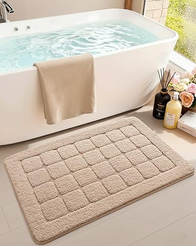 Miniatura 2 de Color&Geometry Tapete de baño beige de 24 x 36 pulgadas, ultra absorbente, antideslizante, tapete de ducha de felpilla suave para bañera y ducha,