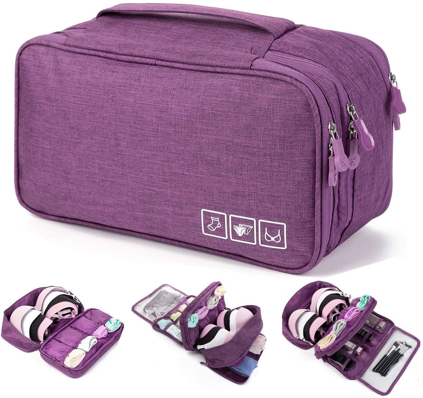 House of Quirk Polyester Travel Multi-Function Bra Underwear Packing Organize Storage Bag,Bra/Socks/Cosmetic Accessories Storage Case(Purple),11.9 Cm,14.4 Cm-picture-54