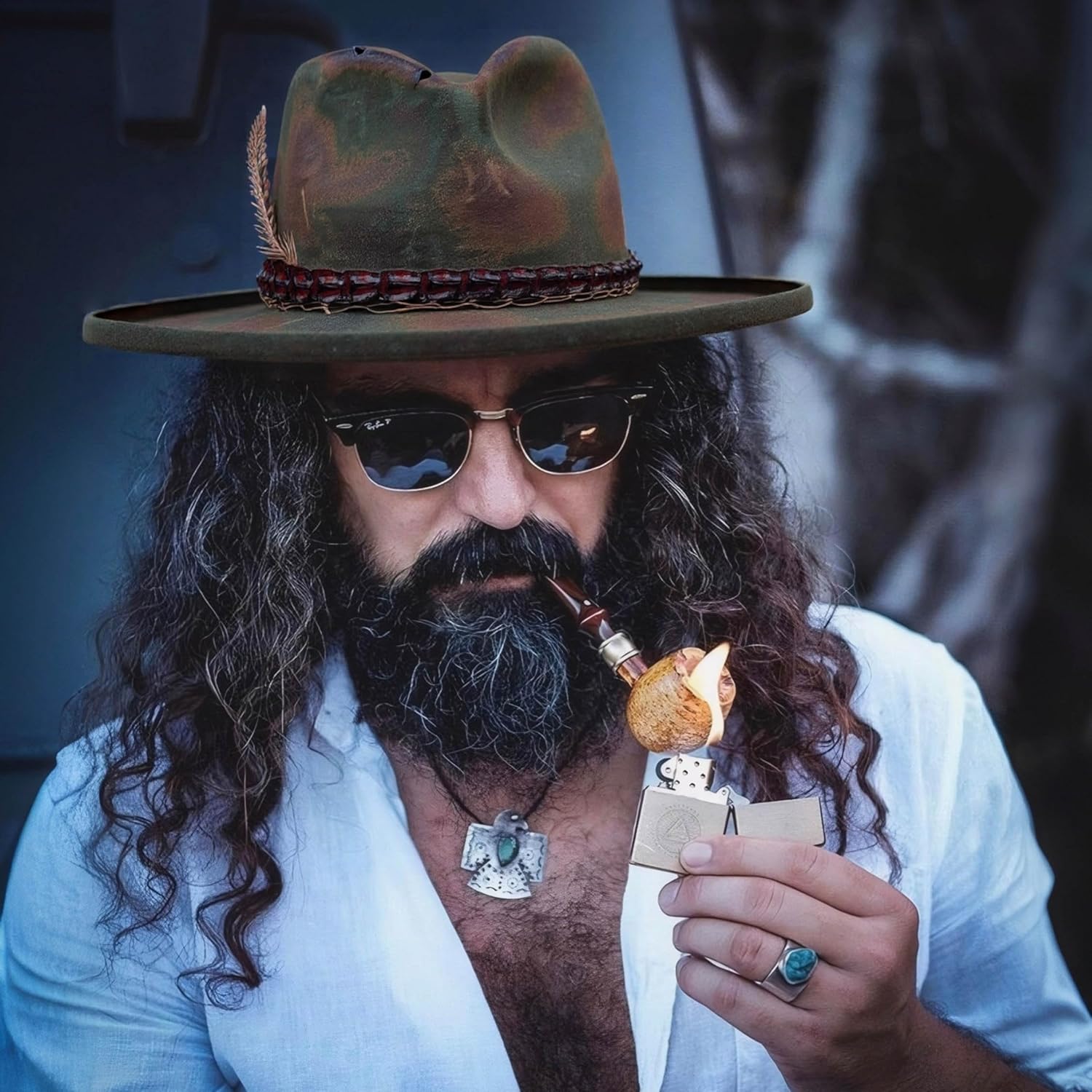 RUEDIGER Vintage Pencil Brim Fedora Hats 100% Wool Felt Hat Panama Rancher Hat with Lightning Logo Handmade Distressed/Burned - Image 6