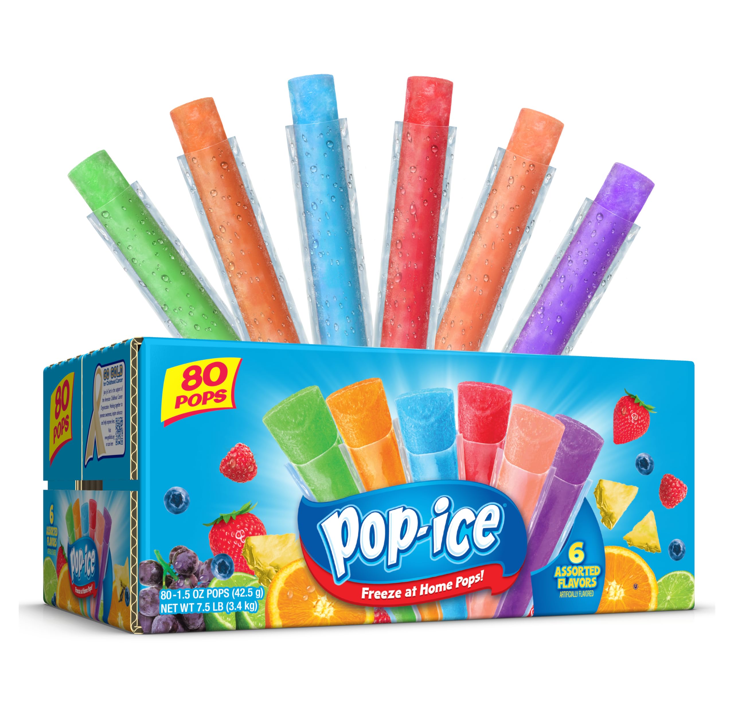 Pop Ice Popsicle Variety Pack of 1.5 Oz Freezer Bars, Assorted Flavors, 80 Count