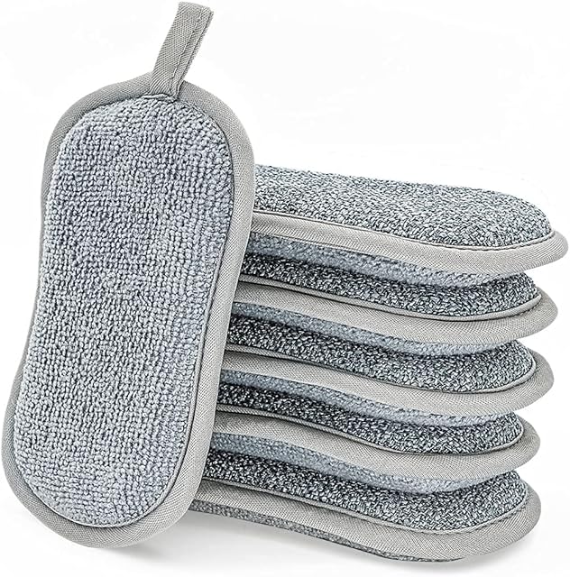 6pack Reusable Sponges Washing Up, Non Scratch Scourers, Bathroom Sponge, Kitchen Scourers and Sponges, 10 * 8cm Dual Remove Grime Cleaning Sponges, Washing Up Pad for Dishes, Burned Food on Pans