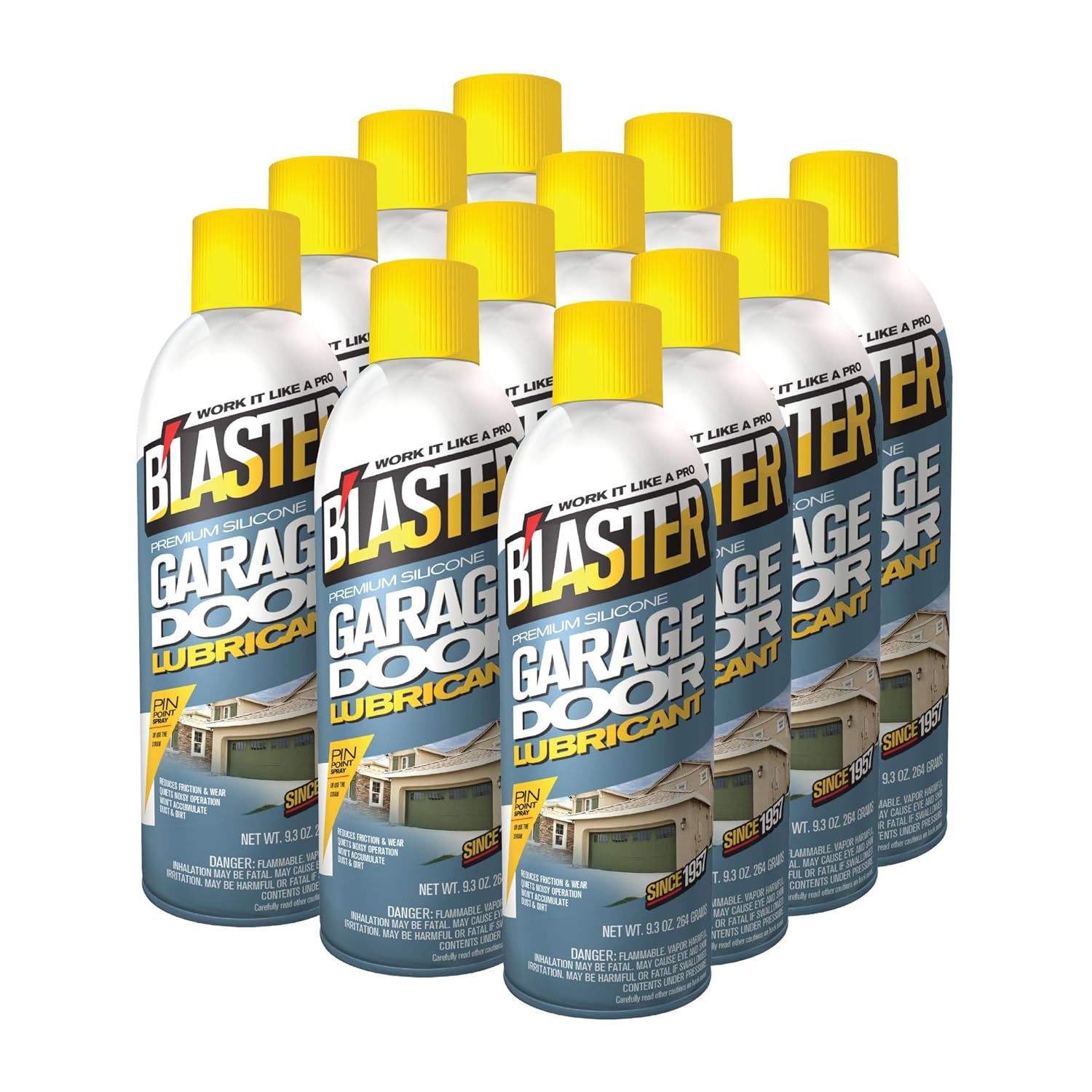 B’Laster Garage Door Lubricant Spray – Premium Silicone Garage Door Lube – Reduces Friction, Quiets Noisy Operation, Tack-Free Formula that Won’t Attract Dust or Dirt – 9.3oz (Case of 12)