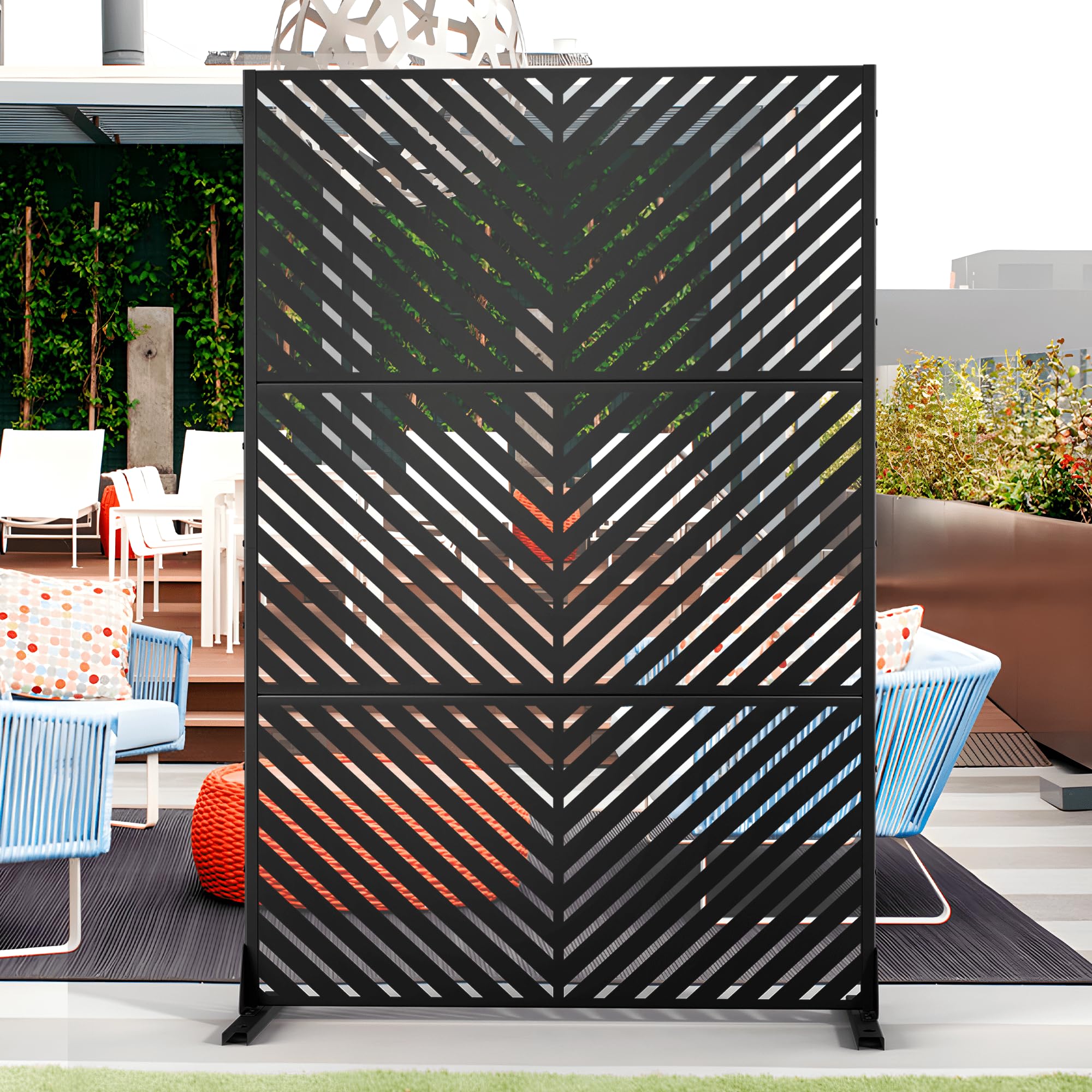 Outdoor Privacy Screen,72" H×47" W Metal Privacy Screen, Freestanding Privacy Fence Panels for Patio
