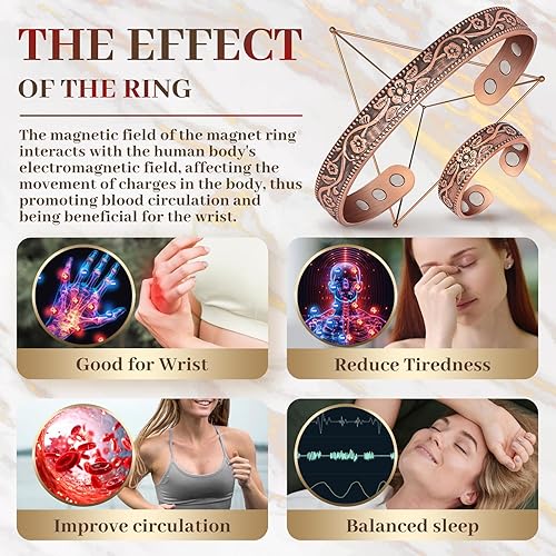 Miniatura 5 de Pulsera de cobre para mujer, pulseras magnéticas y anillos magnéticos con 3500 imanes Gauss, 100% cobre puro macizo, regalo de joyería