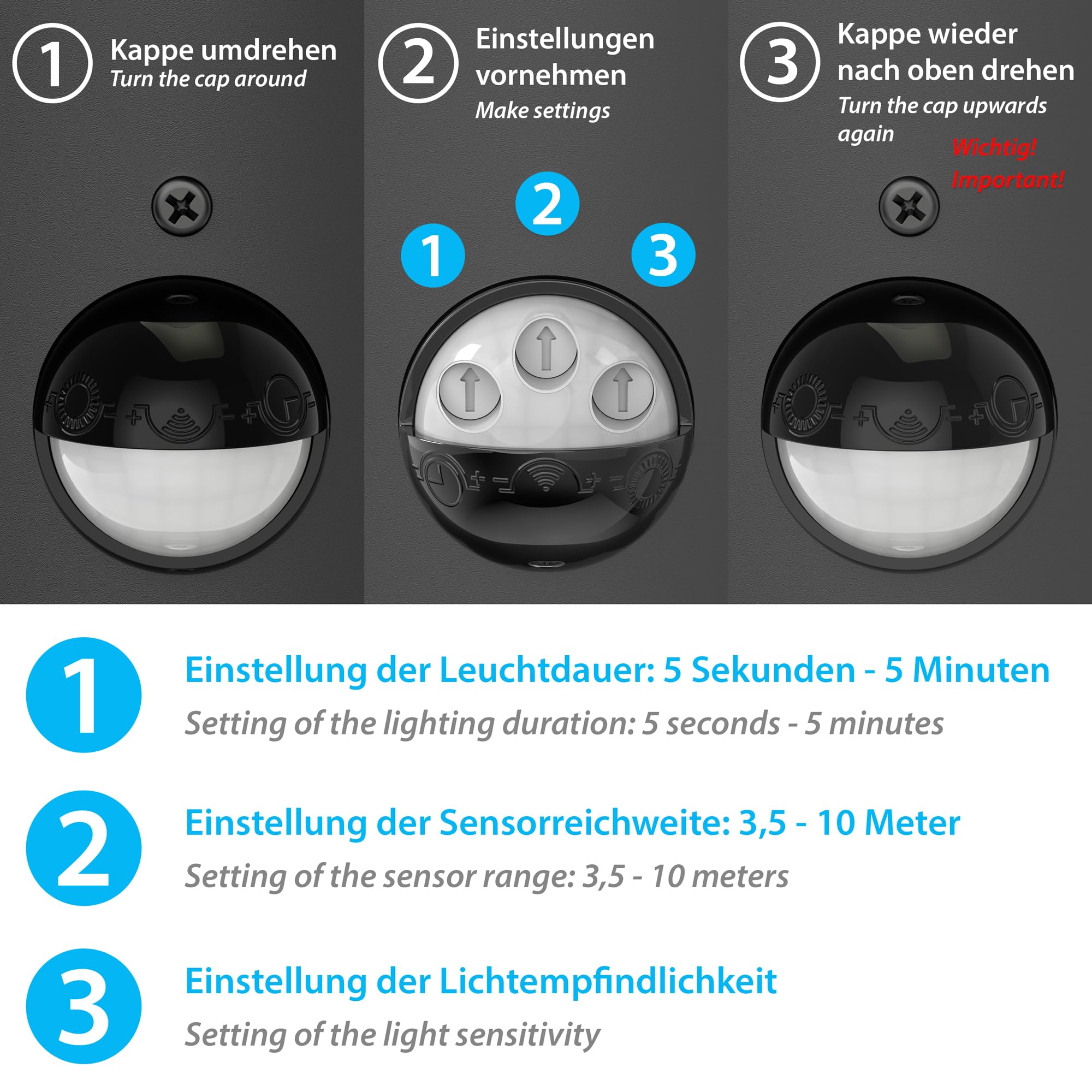 ledscom.de Dissuasore luminoso PORU Sensor con picchetto a terra per esterni, 38 cm, antracite, presa, incl. lampada E27 471lm, bianco extra-caldo