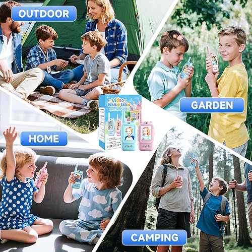Miniatura 7 de Walkie Talkies de video para niños, paquete de 2 intercomunicadores de video recargables para niños, juguetes para interiores y exteriores para