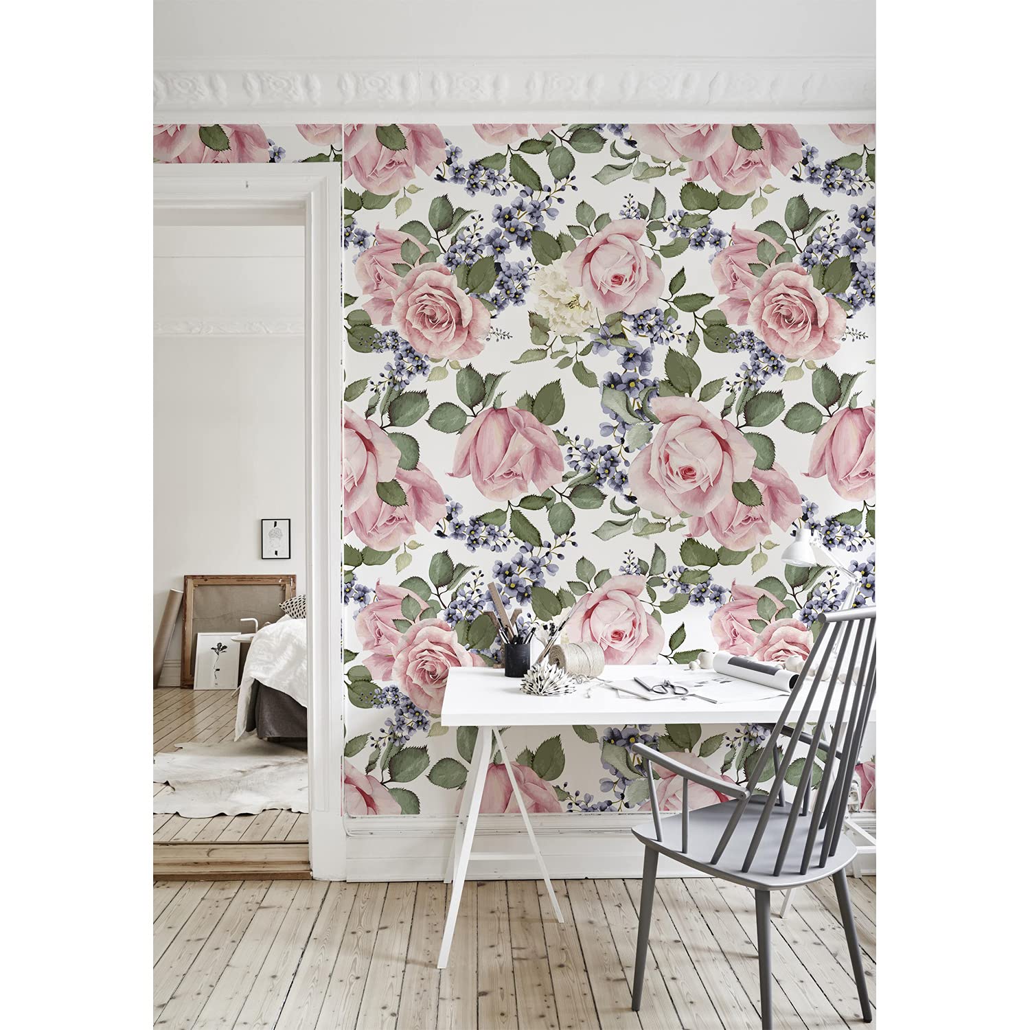 Papier peint stickers muraux 250x250cm motif roses pour decoration de meuble de chambre
