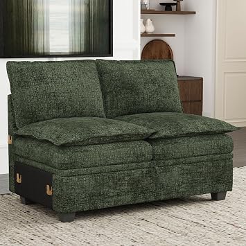 Belffin Double Seat Module 2-Seater Sofa with Storage for Chenille Modular Sectional Sleeper Sofa Pullout Couch, Green