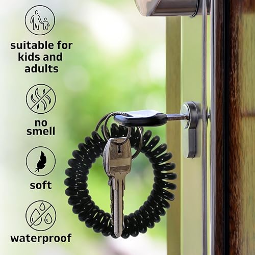 Miniatura 5 de Llavero en espiral, pulsera elástica en espiral para gimnasio, piscina, resorte, espiral, llavero negro (2550100 unidades), Negro -, Sencillo