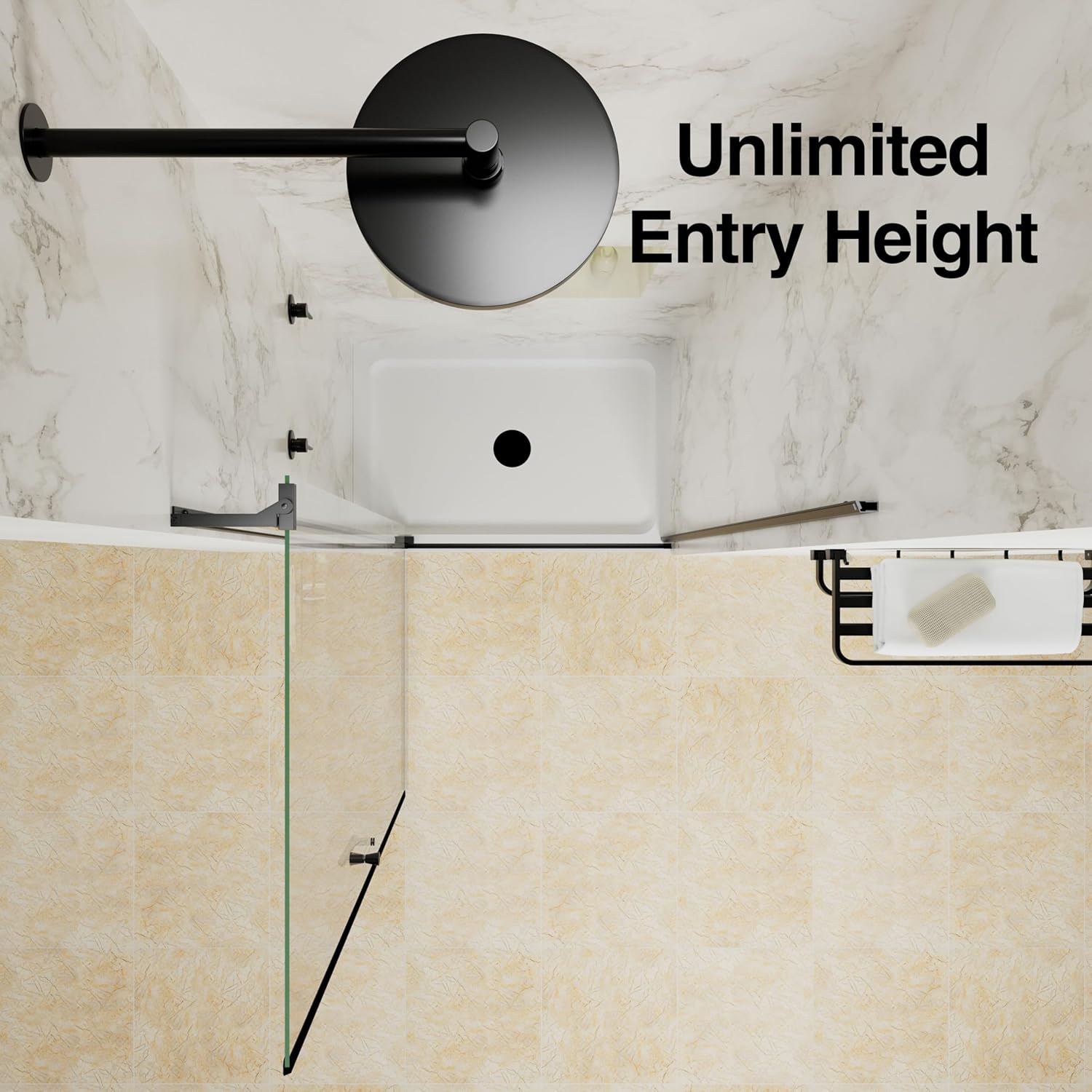 32-28''W x 72''H Pivot Shower Door, 4" Width Adjustment, 1/4"(6mm) Tempered Glass Shower Door, Headerless Frameless Shower Door, Reversible Installation (Matte-Black-Pivot, 32-28''W x 72''H)