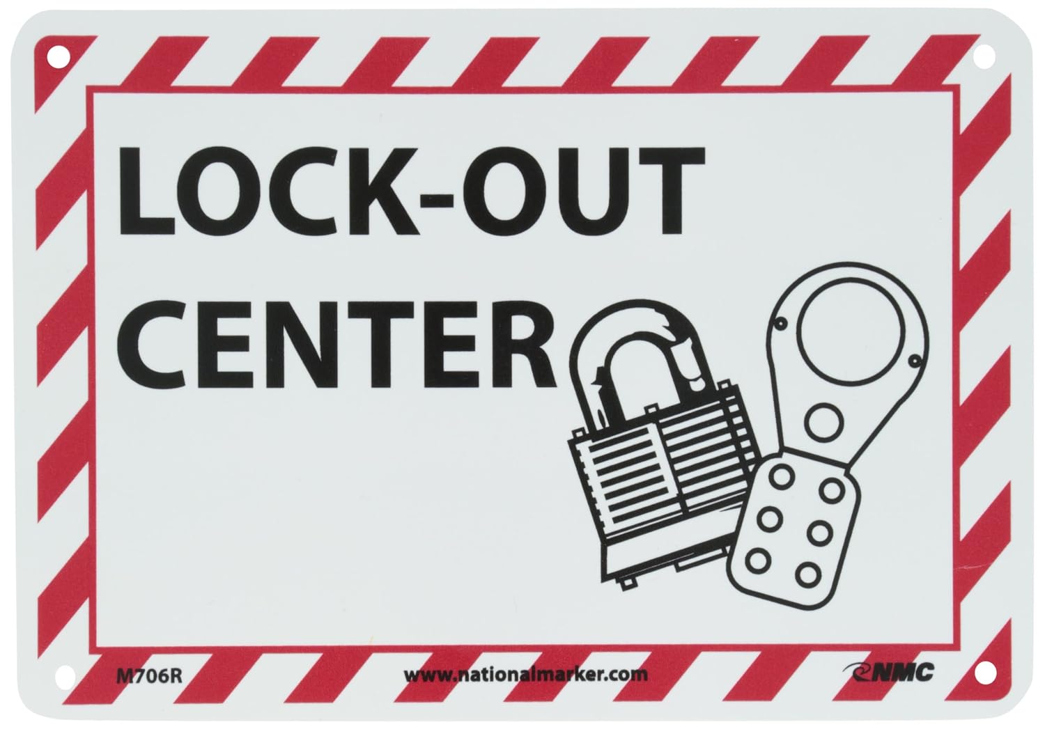 NMC M706R Lockout-Tagout Center, Rigid Polystyrene Plastic, 7" Height, 10" Length, Red/Black on White