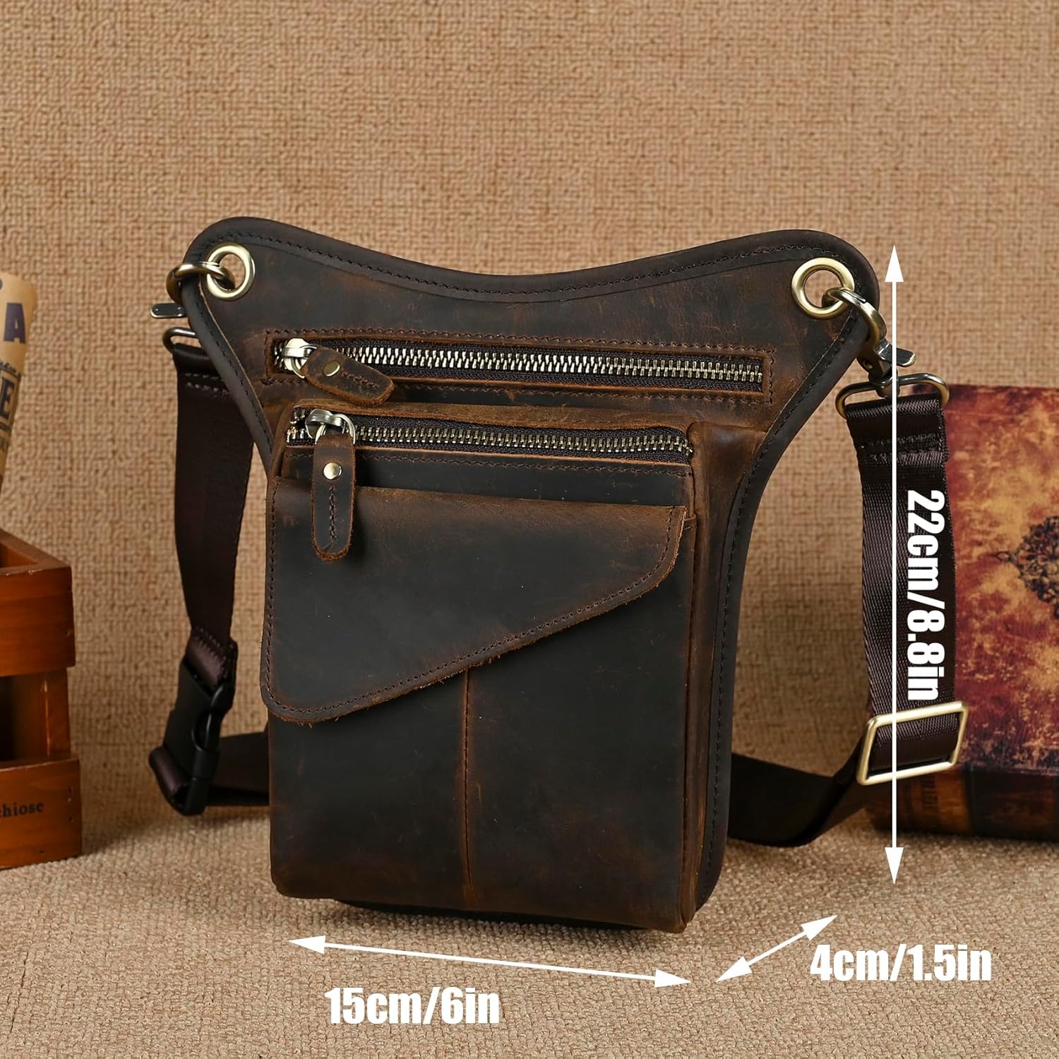 Canvas + Leather Motorcycle Travel Fanny Waist Pack Drop Thigh Leg Bag Pouch For Men Women FB2141 - Image 4