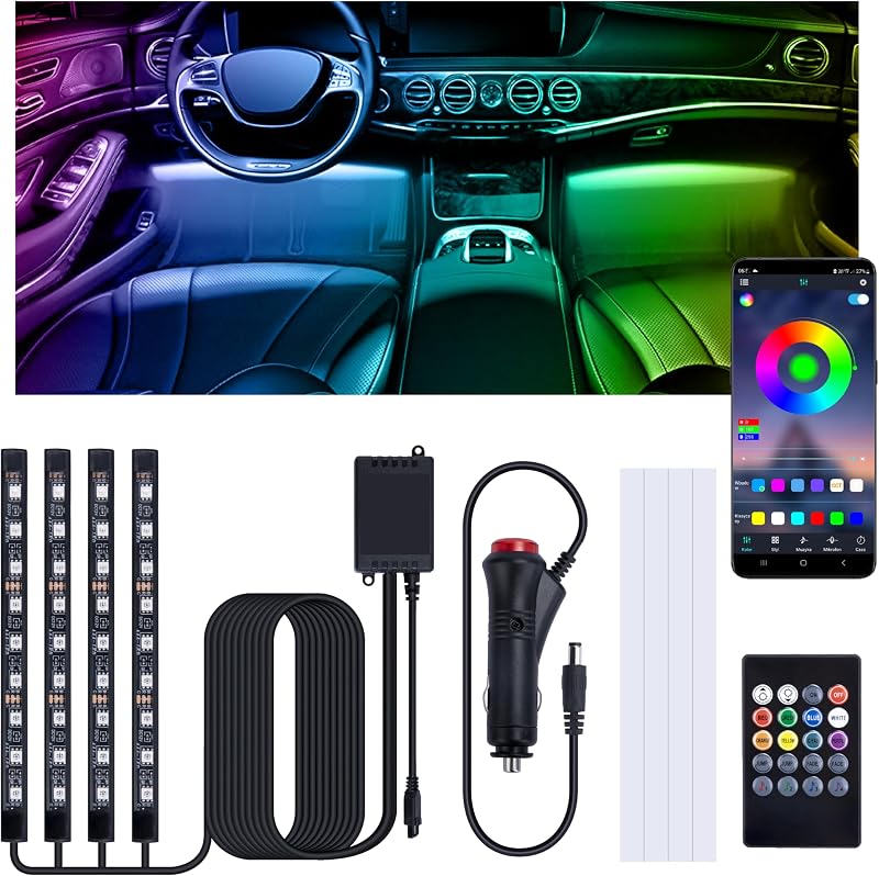 Car Led Lights Interior, Interior Car Lights with Cigarette Lighter Adapter | 12V LED Strip Light, Smart APP Remote Control, Sync Music, Color Change Cars Light for Inside, Cars Accessories for Women Men