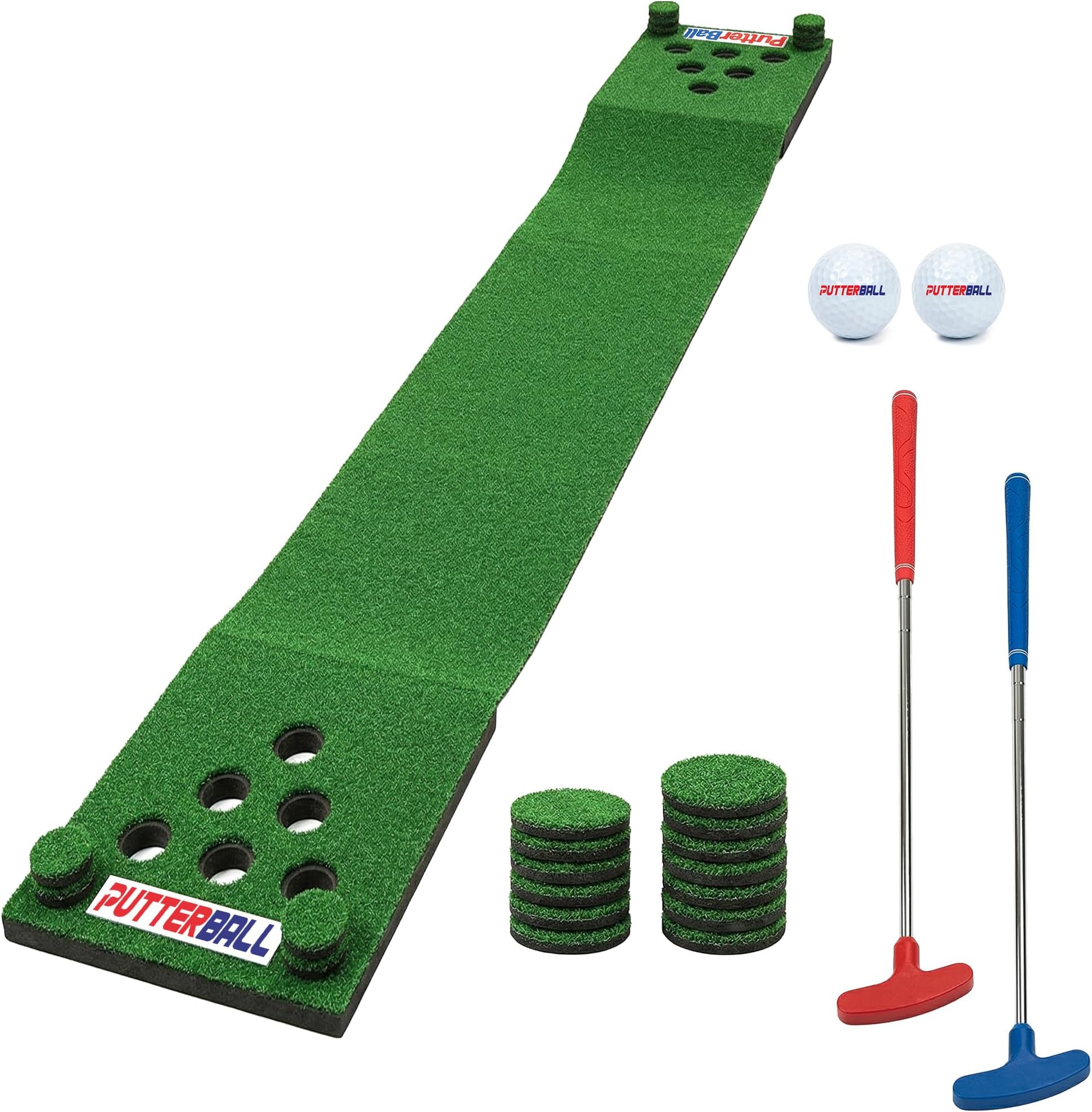 Original Golf Putting Game Set – Backyard 12 ft Putting Green Pong Style Golf Mat with 2 Putters, 2 Balls & Hole Covers