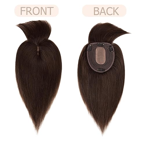 Miniatura 5 de Toppers de cabello humano real con flequillo, 5.1 x 5.9 in, base de seda más grande, 150% de densidad, clip en la parte superior, extensiones de