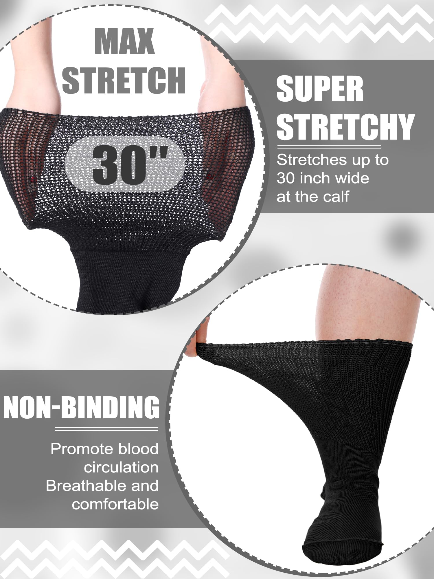 4 pares de calcetines extra anchos para estiramiento bariátrico hinchado de hasta 30 pulgadas, calcetines sin ataduras, calcetines para edema, linfedema, neuropatía, calcetines de ajuste