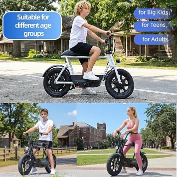 Caroma Peak 1200W Electric Scooter with Seat, 16 Fat Tire Electric Dirt Bike, Max 30Miles Ranges, Top Speed 20Mph, Electric Motorcycle Mini Bike with Basket for Pets & Cargo, UL 2272 Certified
