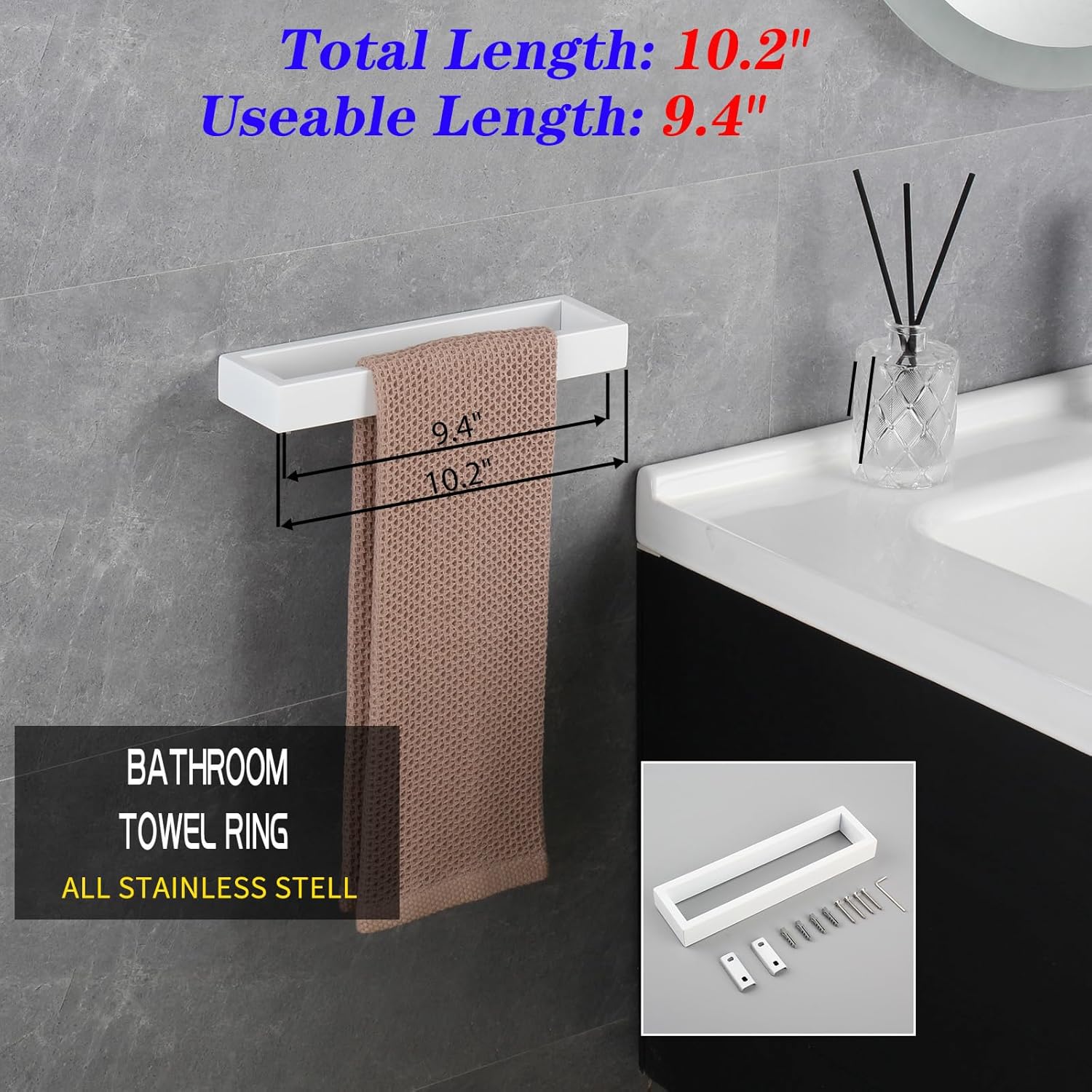 GERZWY Bathroom 2-Piece Accessory Set SUS 304 Stainless Steel Toilet Paper Holder Towel Ring Wall Mount, White